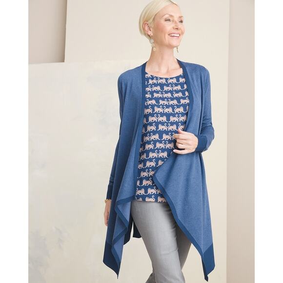 Chico's Woman's Open Drape Front Cardigan Size XL Blue Light Weight Soft - Picture 2 of 10